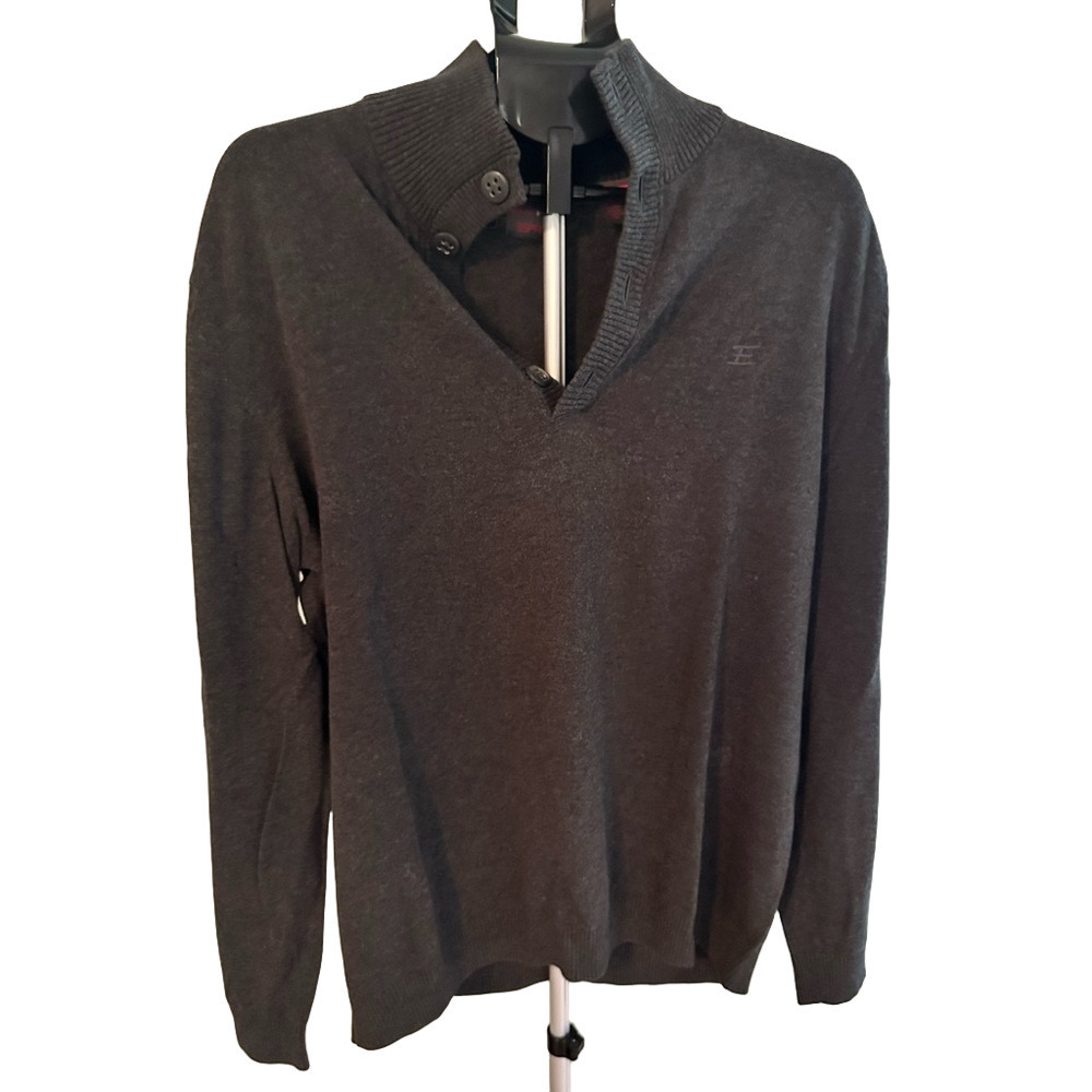 MENS ESPRIT DARK GRAY LONG SLEEVE QUARTER BUTTON SWEATER